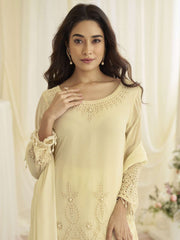 Cream Schiffli Embroidery Georgette Palazzo Suit