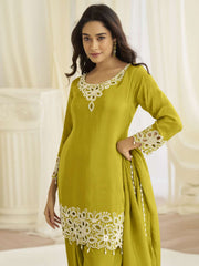 Lime Green Embroidery Farshi Shalwar Suit
