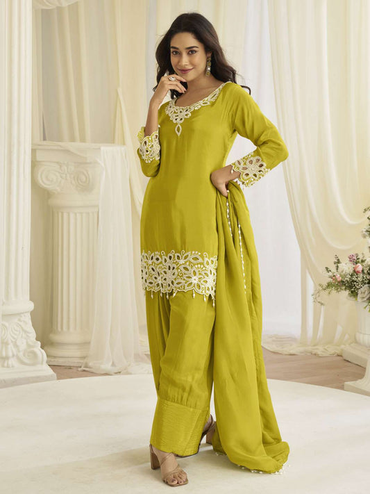 Lime Green Embroidery Farshi Shalwar Suit