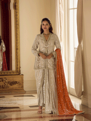 Premium Georgette Orange Heavy Hand Embroidered Dhoti Set