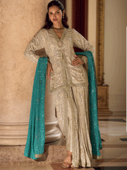 Premium Georgette Teal Heavy Hand Embroidered Dhoti Set