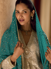 Premium Georgette Teal Heavy Hand Embroidered Dhoti Set