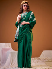 Green Digital Print Satin Silk Saree