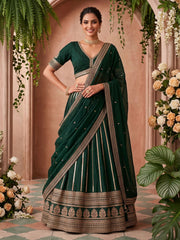 Dark Green Premium Silk Thered Work Lehenga Choli