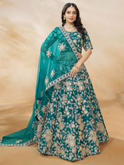 Stunning Teal Green Silk Function Wear Lehenga Choli With Dupatta