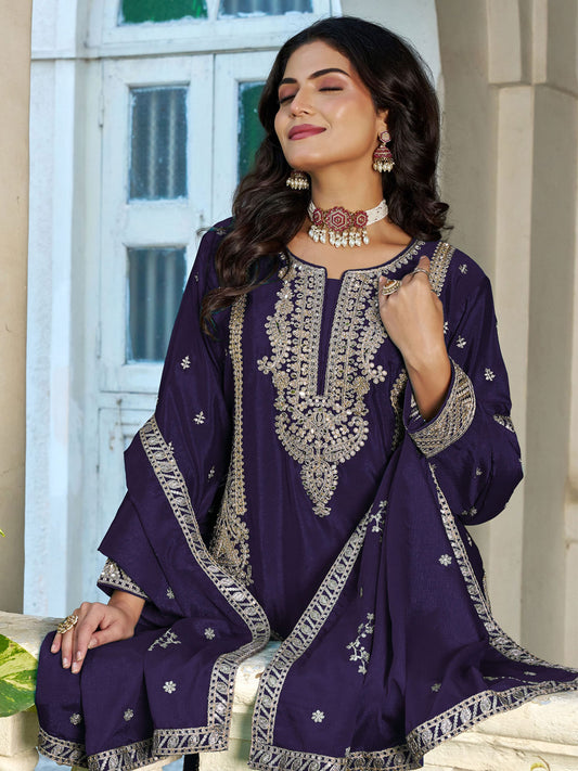 Purple Designer Wedding Wear Sharara Suit