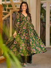 Dark Green Digital Print Cottan Anaraki Style Suit
