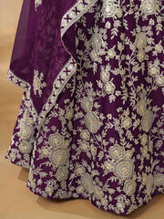 Beautiful Purple Color Embroidered Silk Engagement Wear Lehenga Choli