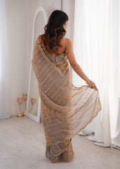 Silver Grey Fendi Satin Sequence Embroidery Saree