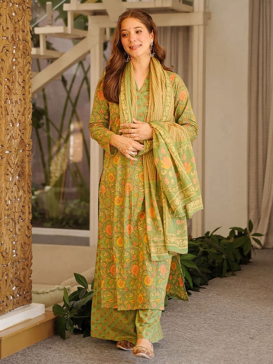 Green Causul Wear Cottan Kurta Set