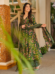 Dark Green Digital Print Cottan Anaraki Style Suit