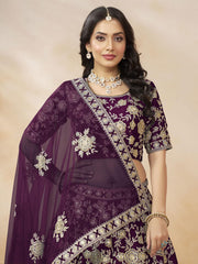 Beautiful Purple Color Embroidered Silk Engagement Wear Lehenga Choli