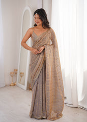 Silver Grey Fendi Satin Sequence Embroidery Saree