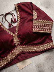 Dark Maroon Premium Silk Thered Work Lehenga Choli