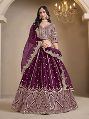 Wine Embroidered A Line Wedding Lehenga Choli