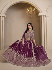 Wine Embroidered A Line Wedding Lehenga Choli