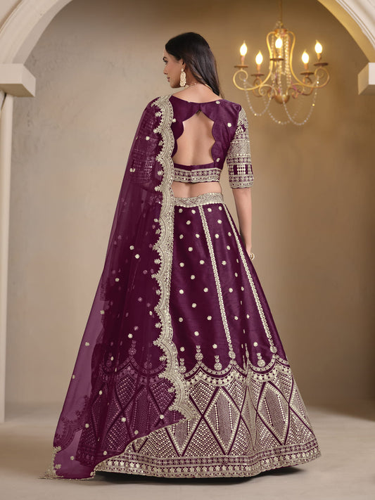 Wine Embroidered A Line Wedding Lehenga Choli