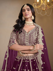 Wine Embroidered A Line Wedding Lehenga Choli