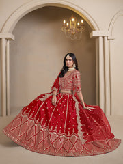 Red Embroidered A Line Wedding Lehenga Choli