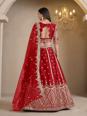 Red Embroidered A Line Wedding Lehenga Choli