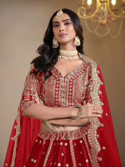 Red Embroidered A Line Wedding Lehenga Choli
