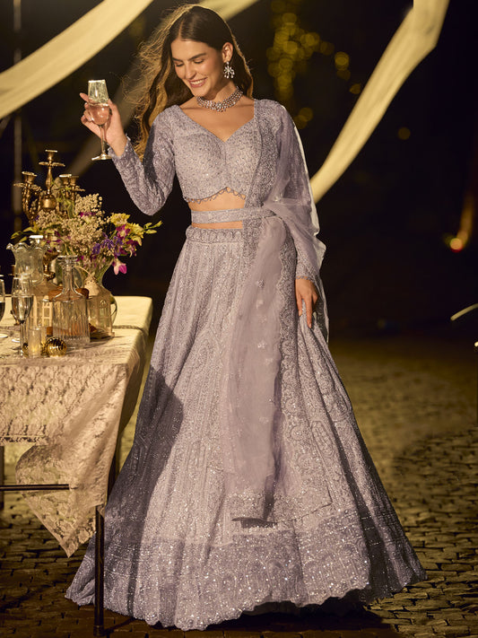 Lilac Net Reception Wear Lehenga Choli