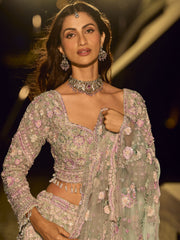 Mint and Pink Net Reception Wear Lehenga Choli