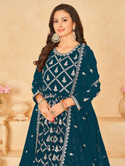 Teal Georgette Partywear Anarkali-Suit