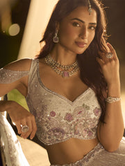 Sage Green Net Reception Wear Lehenga Choli