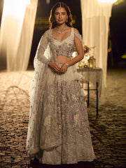 Sage Green Net Reception Wear Lehenga Choli