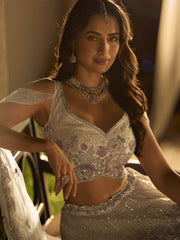 Sage Green Net Reception Wear Lehenga Choli