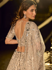 Beige Net Reception Wear Lehenga Choli