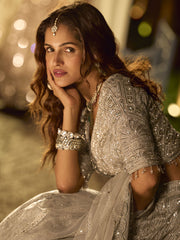 Silver Grey Net Reception Wear Lehenga Choli