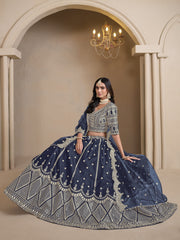 Navy Blue Embroidered A Line Wedding Lehenga Choli