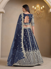 Navy Blue Embroidered A Line Wedding Lehenga Choli