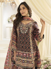Black Silk Salwar Suit With Print and Aari Work