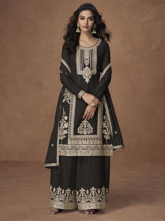Black Chinon Embroiderd Salwar Suit