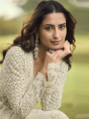 Festive Eid Style Green Embroidered Net Palazzo Suit