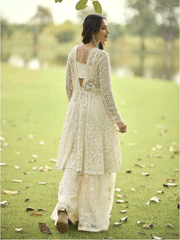 Festive Eid Style Green Embroidered Net Palazzo Suit