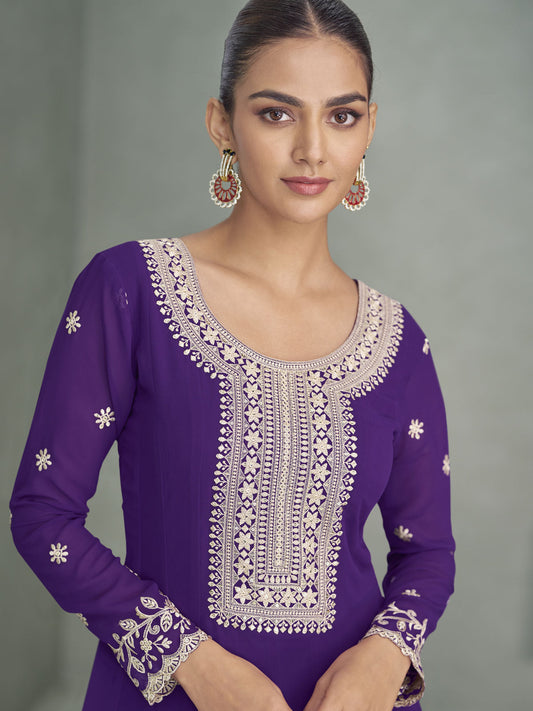 Purple Georgette Embroiderd Anarkali Suit