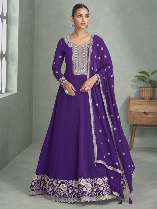 Purple Georgette Embroiderd Anarkali Suit