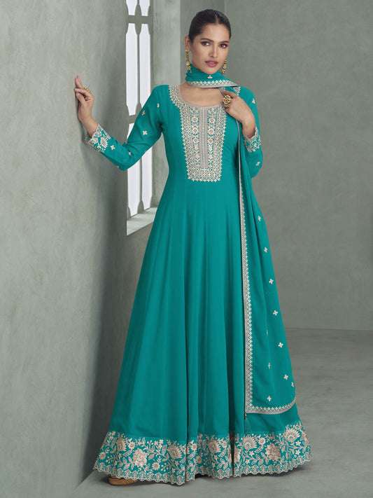 Firozi Georgette Embroiderd Anarkali Suit