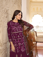 Purple Multi Embroidery Gerogette Anarkali Suit