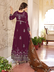 Purple Multi Embroidery Gerogette Anarkali Suit