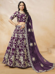 Beautiful Purple Color Embroidered Silk Engagement Wear Lehenga Choli