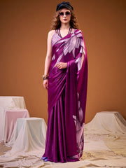 Purple Digital Print Satin Silk Saree