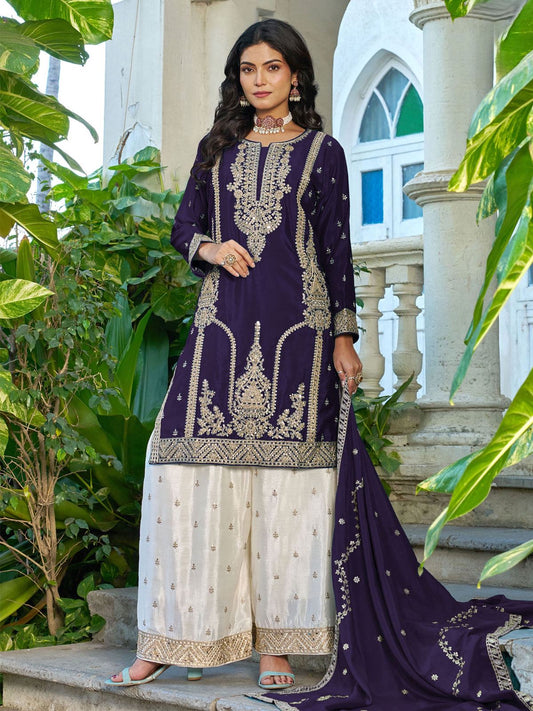 Purple Designer Wedding Wear Sharara Suit
