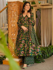 Dark Green Digital Print Cottan Anaraki Style Suit