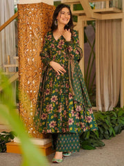 Dark Green Digital Print Cottan Anaraki Style Suit