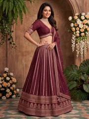 Dark Maroon Premium Silk Thered Work Lehenga Choli